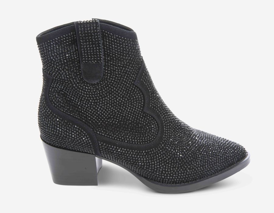 VANELI IRJA ankle boot in Black Suede with Jet Stones