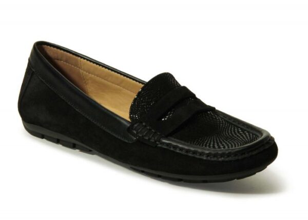 VANELi ASSIA loafers in black squiggy print suede