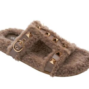 VANELi FREDDY sherpa fabric sandal in taupe faux fur