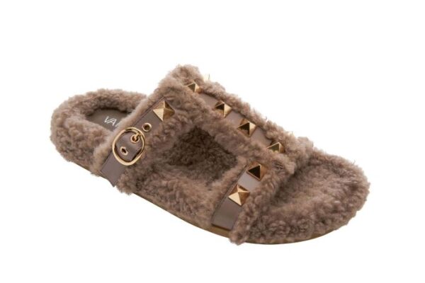 VANELi FREDDY sherpa fabric sandal in taupe faux fur